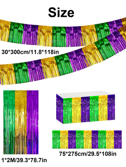 Cortina para eventos carnavalescos Pacote com 1 cortinas com franjas douradas verdes roxa