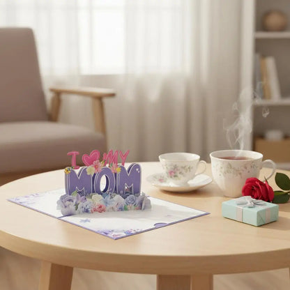 Cartão Dia das Mães, Cartão de Aniversário para Mamãe, Cartão Pop-Up 3D Roxo, Presente