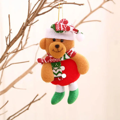 Kits Enfeites Natal Pelúcia Papai Noel e Neve Rena e Urso com Roupinha Verde e Vermelho