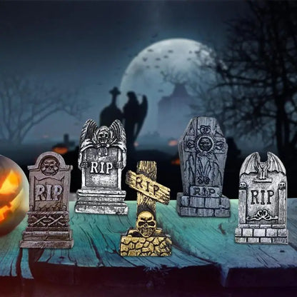 5 estatuetas jardim miniatura Halloween RIP - decoração lápimini estatuetas resina