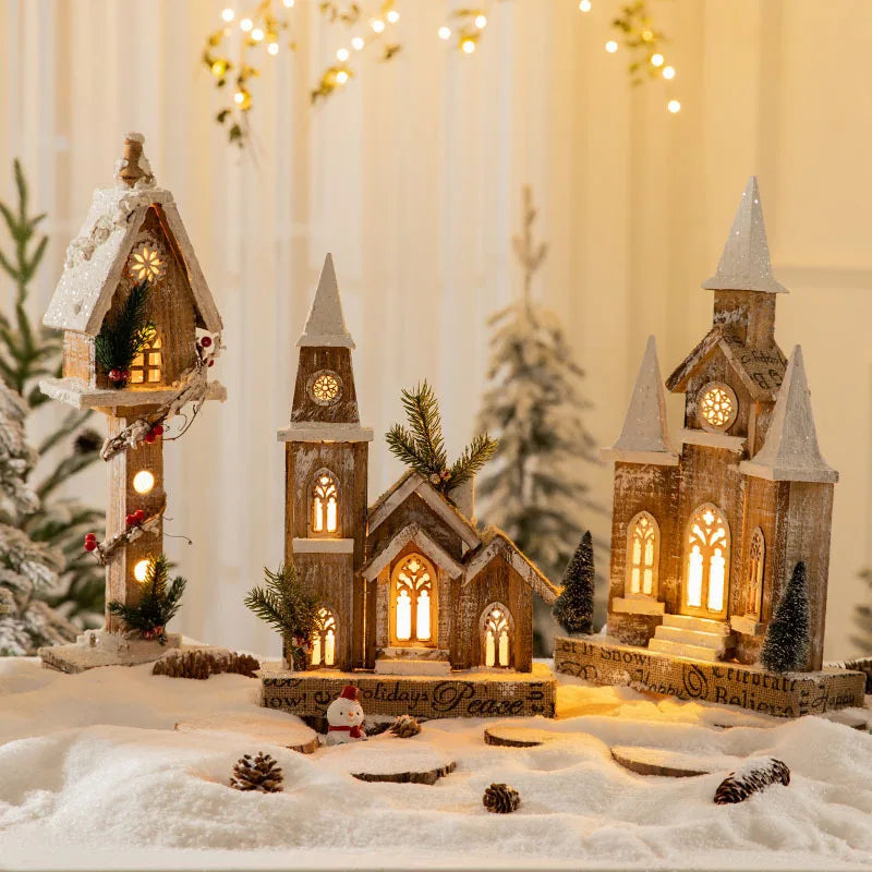 Casa Natalina de Shopping Natal de Madeira com Luzes Decoração de Mesa Festa de Natal