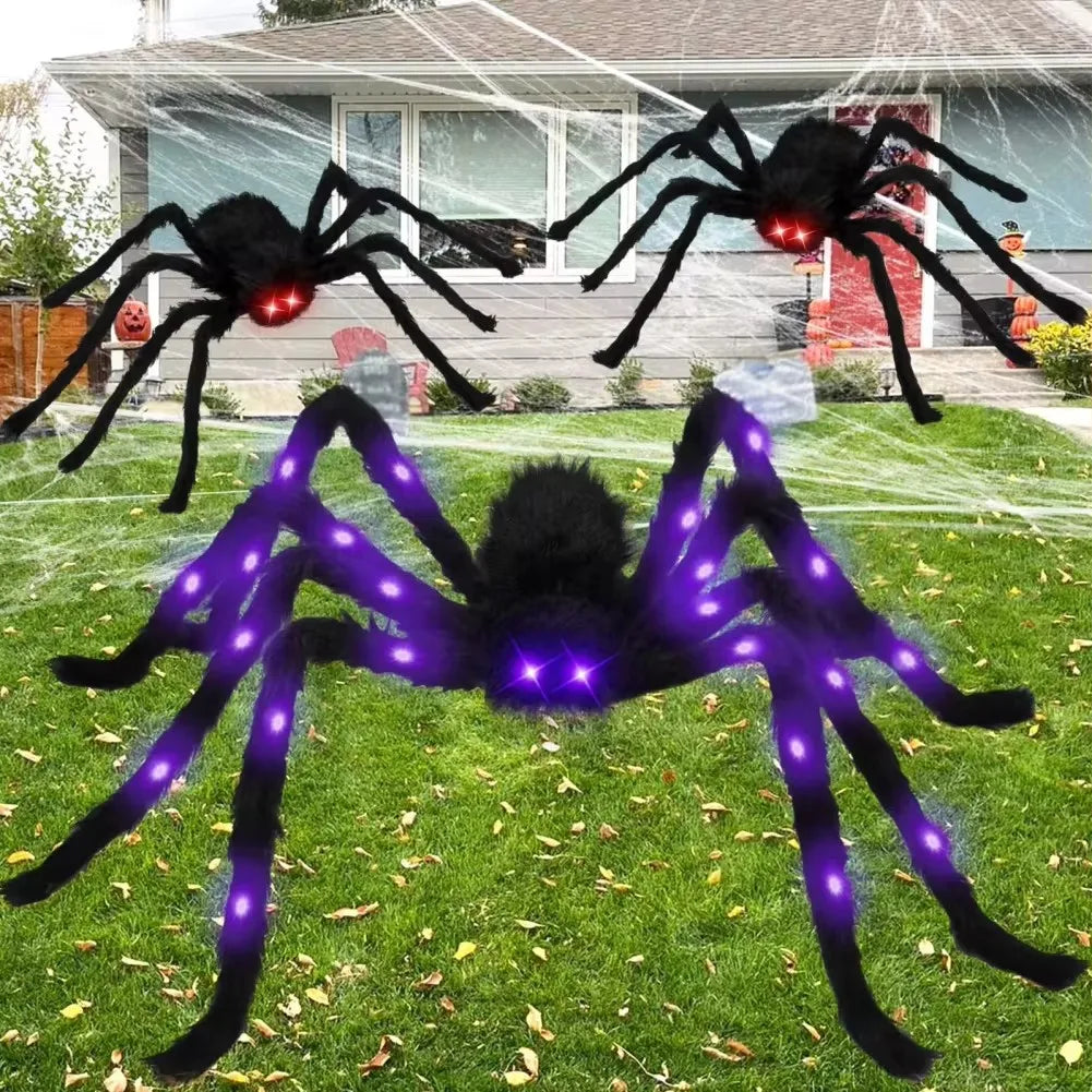 Aranhas Grandes Iluminadas de Halloween Adereços de Aranha Peluda Realista Halloween