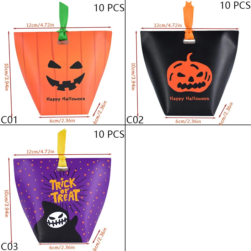 Bolsa de abóbora de Halloween, 10 peças, bolsa de doces, bolsa de doces divertida laranja