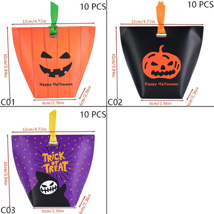 Bolsa de abóbora de Halloween, 10 peças, bolsa de doces, bolsa de doces divertida laranja