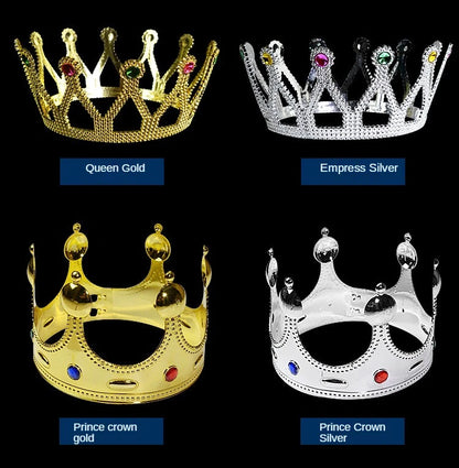 Coroa Rei Rainha Príncipe Princesa Plástica Ajustável Festa Com Rainha Dourada