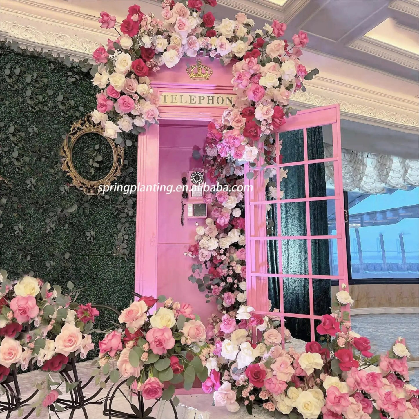 Cabine Telefônica Temática Tamanho Real Rosa Flores Londres