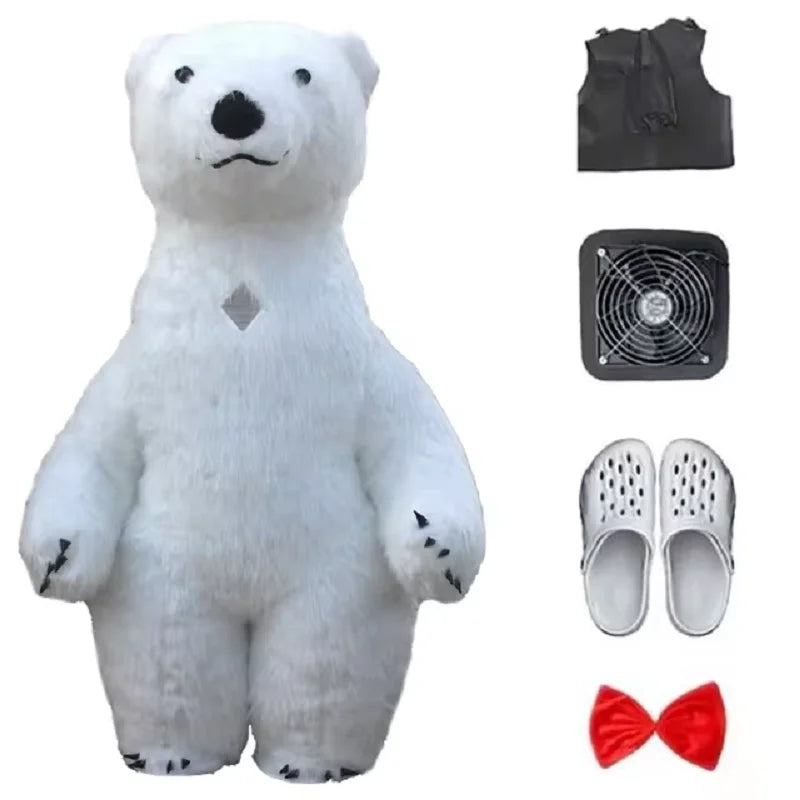Fantasia Urso Polar Inflável Natal Mascote Traje kit Completo Mascote para Natal