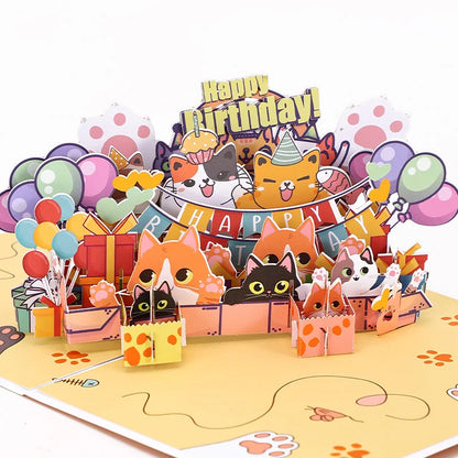 Feliz aniversário 3D gato cartão, Pop Up Card, Melhor presente de aniversário