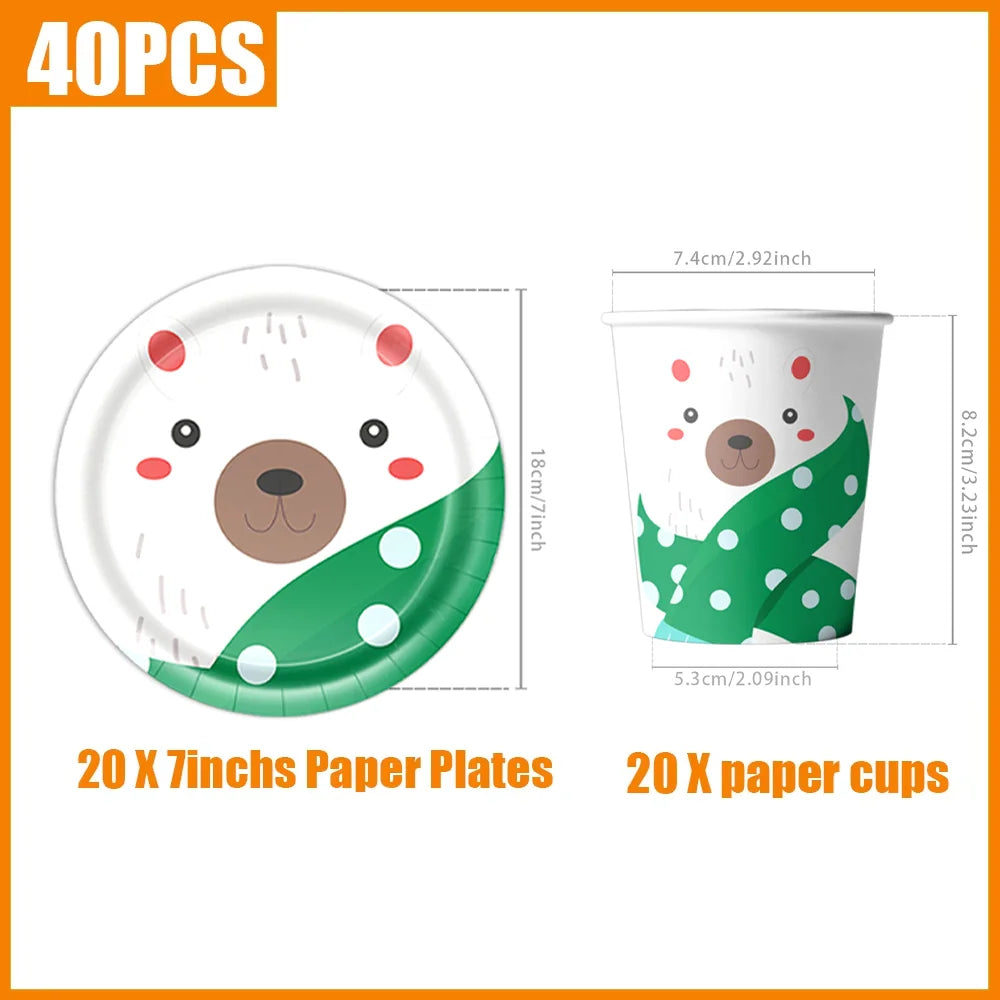 kits Enfeites Natal 40 Pratos Descartáveis Natal 23cm 40 peças 9 Polegadas Conjunto de Pratos Descartáveis