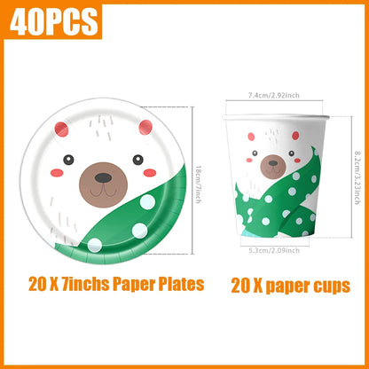 kits Enfeites Natal 40 Pratos Descartáveis Natal 23cm 40 peças 9 Polegadas Conjunto de Pratos Descartáveis
