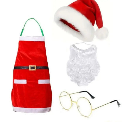 Kit Fantasia Papai Noel Adulto Com Avental E Óculos - 7 Peças, Avental Papai Noel Natalino Com Barba Gorro
