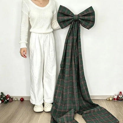 Laço Vermelho Gigante para Shopping, Laços Decorativos de Natal Grandes Fitas Longas Estilo Tartan ou Xadrez