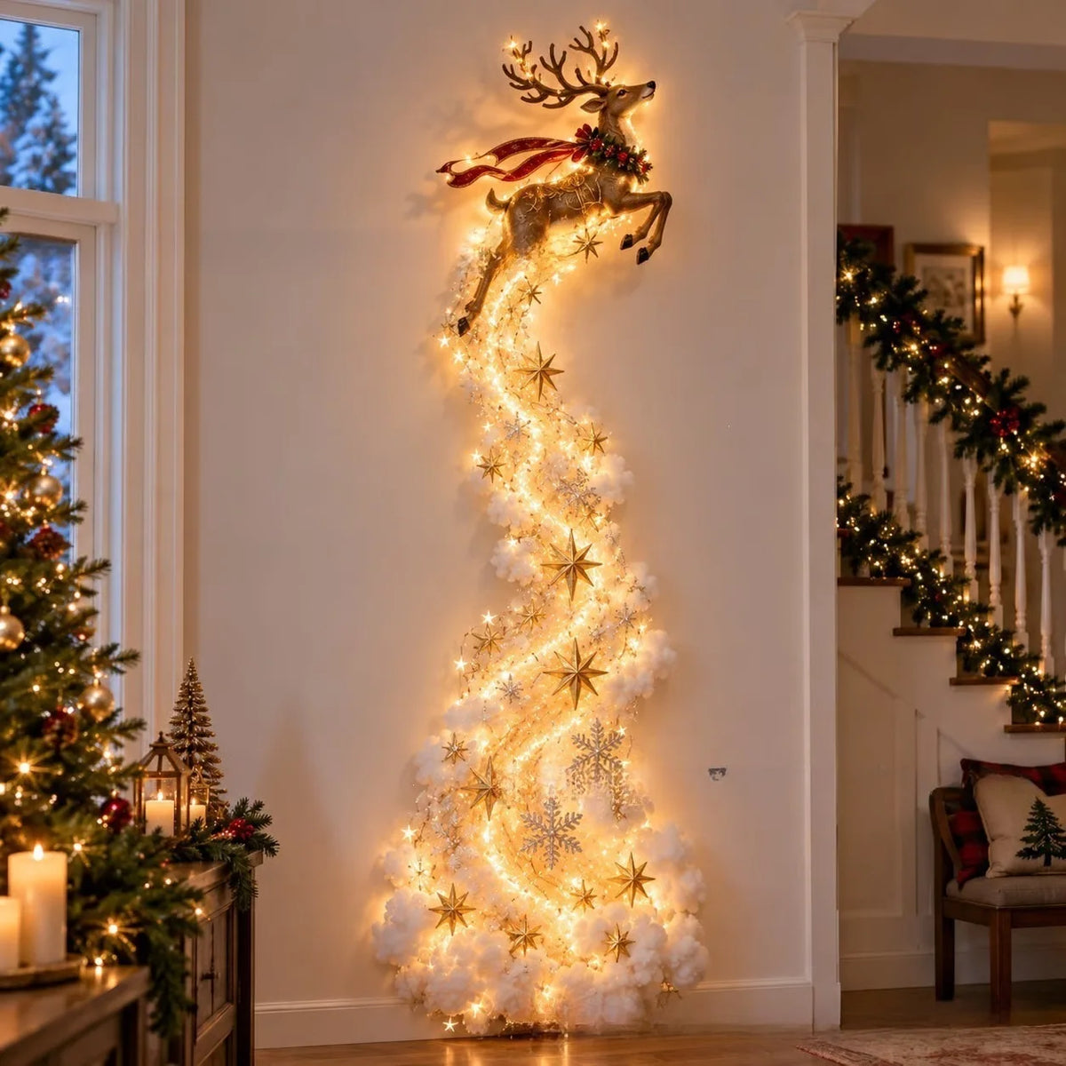 Luminária de Parede Caminho Mágico de Natal, Decoração de Parede com Cena Natalina em LED 3D Brilhante