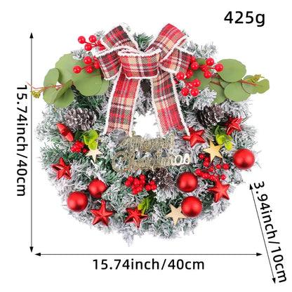 Guirlanda de Natal artificial e guirlanda de natal com flocos de Neve, coroa de 40CM