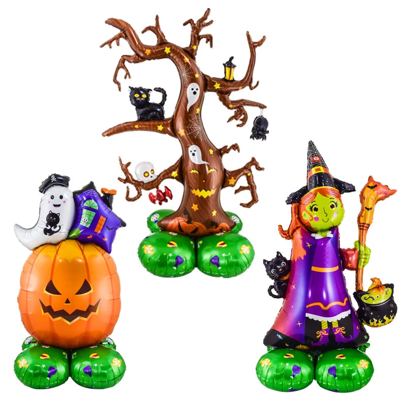 1 Balões de Halloween, 52" enormes, árvore fantasma, abóbora, bruxa, morcego, aranha