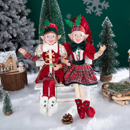 Conjunto de 2 elfos de Natal de 66 cm, adorável elfos vermelhos e verdes para pendurar