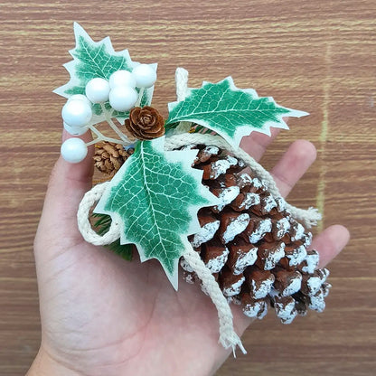 Pinha Nevado Enfeite Árvore Natal 2 Peças e Pendentes Pinha Nevado Enfeite Árvore Natal