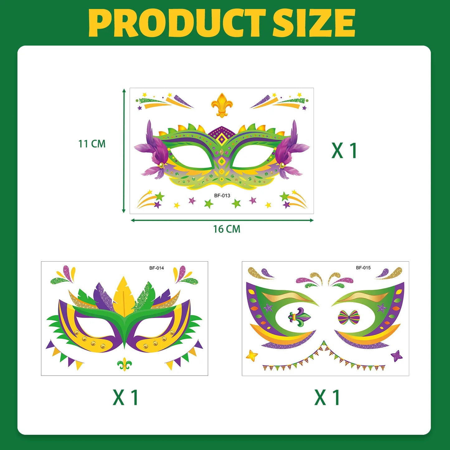 Kit Máscara de Carnaval com/ tatuagem adesivos 3 peças de enfeites de madeira carnaval