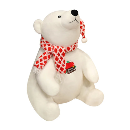 Urso Natal polar de pelúcia – Urso de pelúcia branco com cachecol | Animais de pelúcia