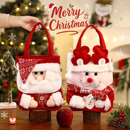 Sacolinha de Natal para Doces Lembrancinha Feltro 3D - 29x22cm, Kit Sacolas Natalinas de Tecido