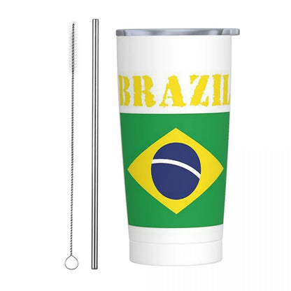 Copo térmico de 590 ml com tampa e canudo, com estampa bandeira brasileira, isolamento