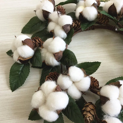 Guirlanda de flores de algodão seco, guirlanda de Natal, pingente de porta, decoração