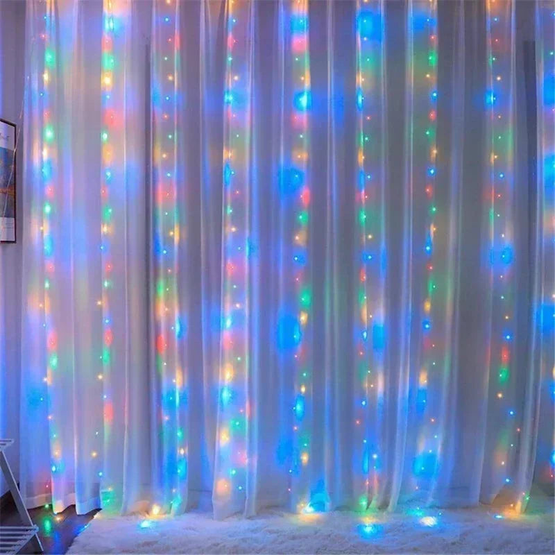 Cortina luz led pisca ou fixa 300 leds 3x3m Natal Festas Decorações USB  (Branco frio)