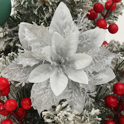 Flor de 5/10 Peças Poinsétia Artificial com Glitter e Enfeites de Natal para shopping