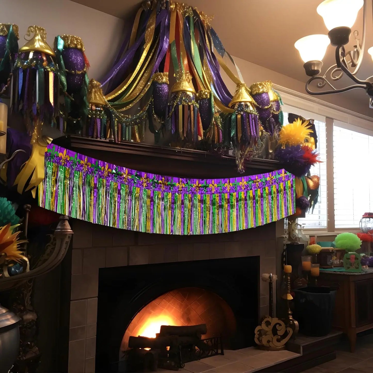 kit Carnaval Pacote com 1 saias de mesa com franjas metálicas Carnaval de 29,5 x 182 cm