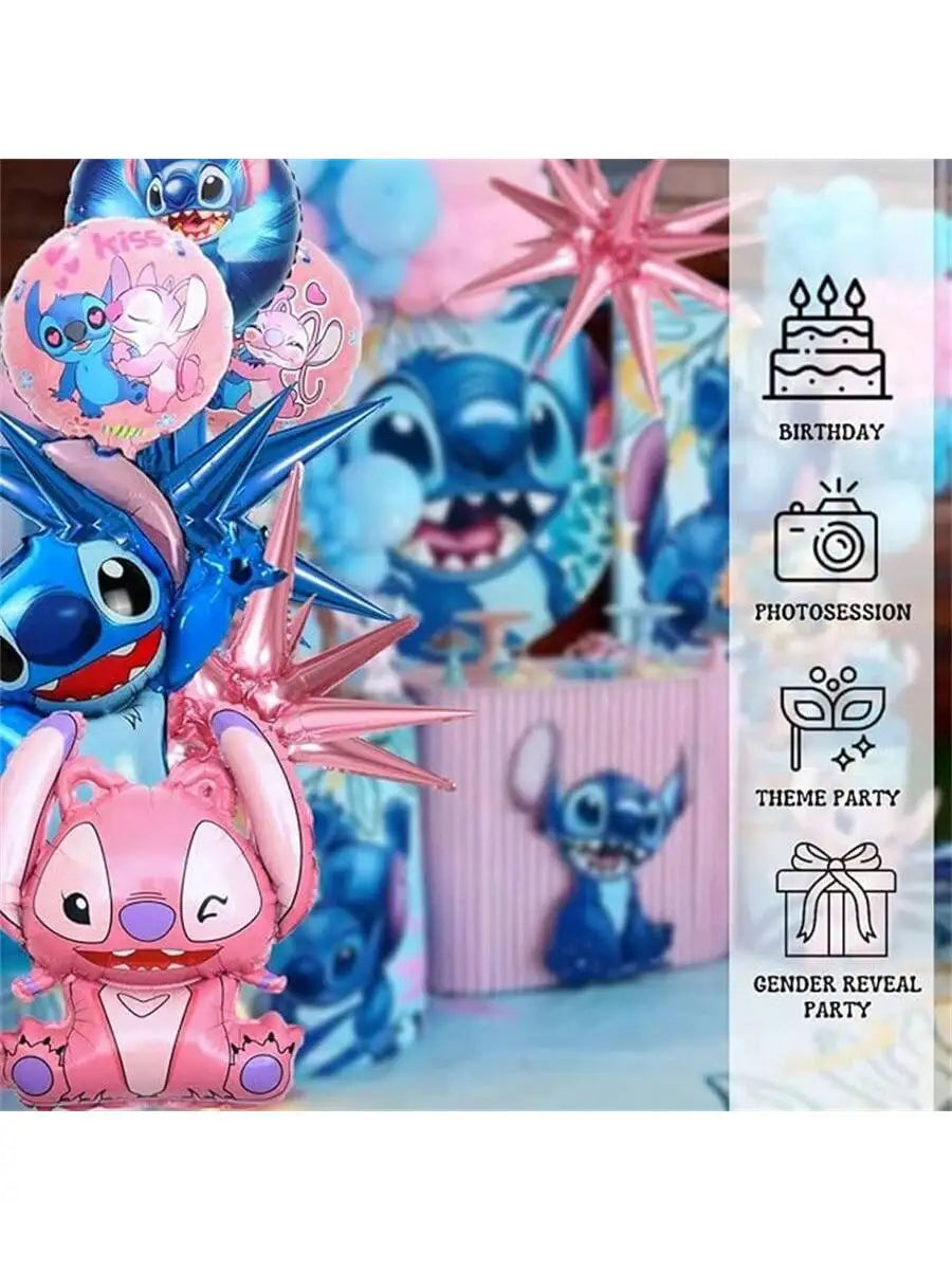 Lilo Stitch e Angel Kit 5 Balões Metalizados Aniversário Festa Decoração Balão Bexiga