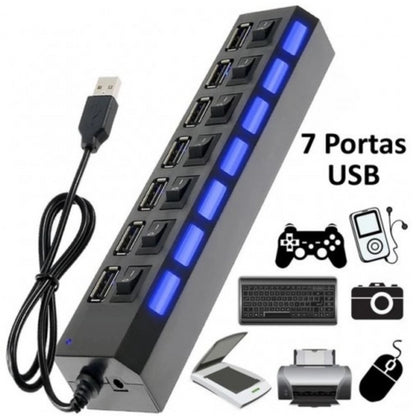 Hub USB com 4/7 Entradas USB 2.0 de Alta Velocidade com Botão Liga Desliga