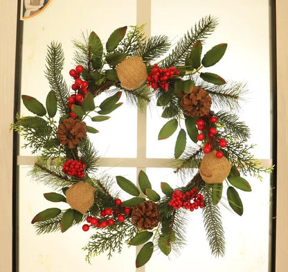 Guirlanda de Natal com pinhas, laço de algodão, guirlanda de porta Natal, guirlanda artificial