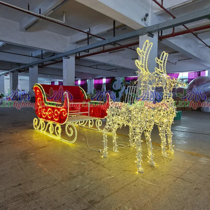 Trenó Papai Noel LED e Veados (Branco) led novo design de transporte de natal, luz 3d