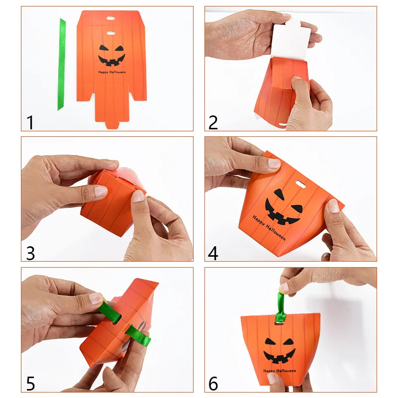 Bolsa de abóbora de Halloween, 10 peças, bolsa de doces, bolsa de doces divertida laranja