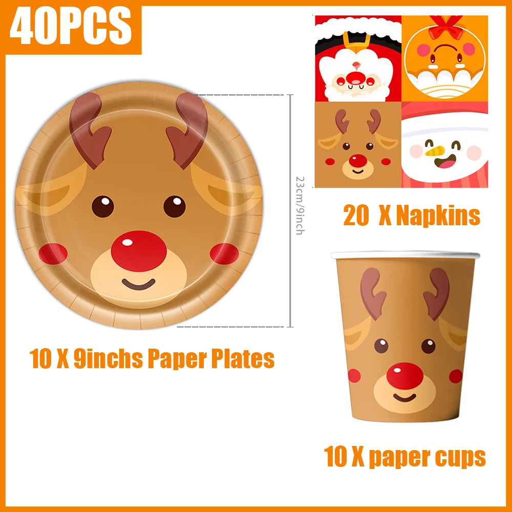 kits Enfeites Natal 40 Pratos Descartáveis Natal 23cm 40 peças 9 Polegadas Conjunto de Pratos Descartáveis