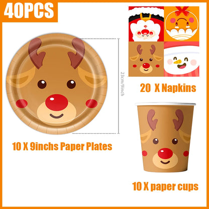 kits Enfeites Natal 40 Pratos Descartáveis Natal 23cm 40 peças 9 Polegadas Conjunto de Pratos Descartáveis