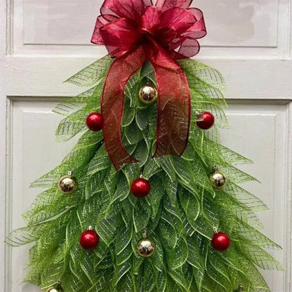 Guirlanda de Natal em Formato de Árvore Feita com Tela Decorativa Verde Franzida