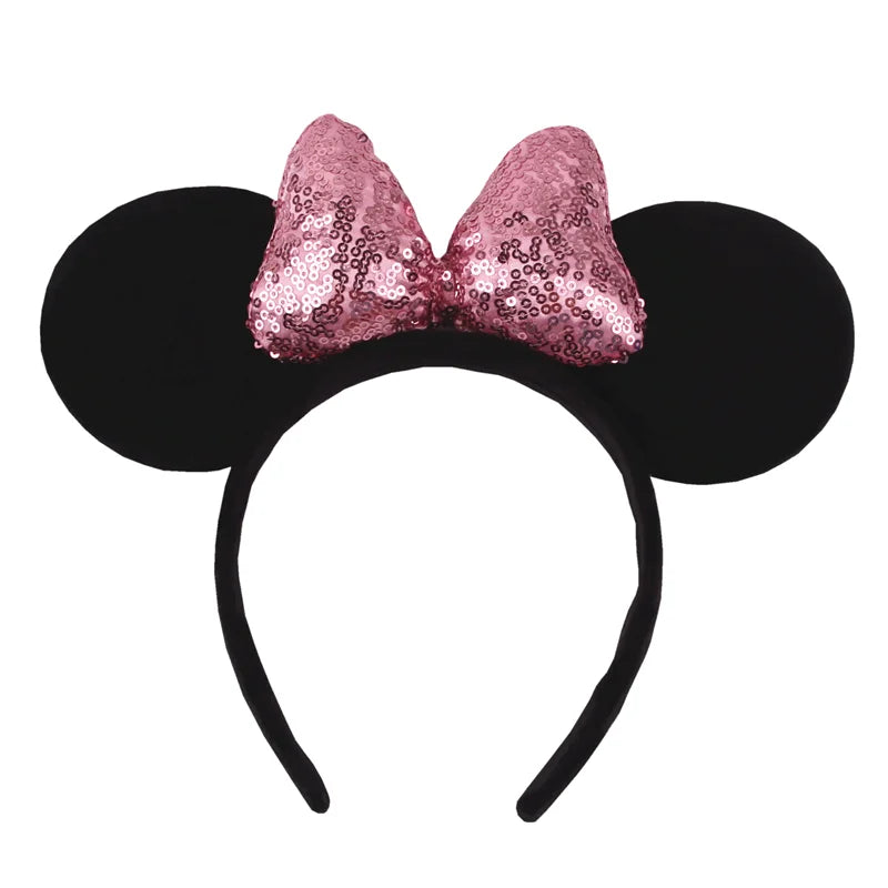 Tiara de orelhas de Disney iluminada de luxo com laço piscante e estampa de bolinhas