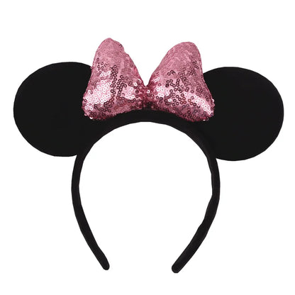 Tiara de orelhas de Disney iluminada de luxo com laço piscante e estampa de bolinhas