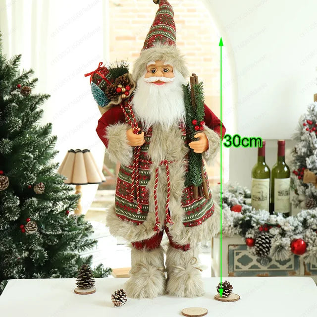 Boneco Papai Noel Figura de Papai Noel Bonita em Pé, Colecionável, Boneca de Papai Noel para Mesa de Escritório, Lantejoulas Prateadas