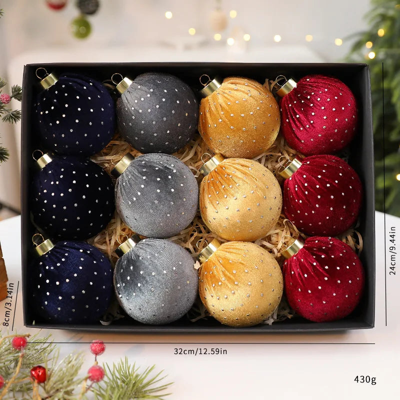 Bola de Natal de veludo bolas de enfeites de Natal de veludo de 8 cm para o Natal, 12 peças