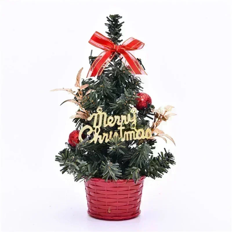 Mini árvore de Natal artificial de 20 cm pequena árvore de Natal com laço bola de Natal