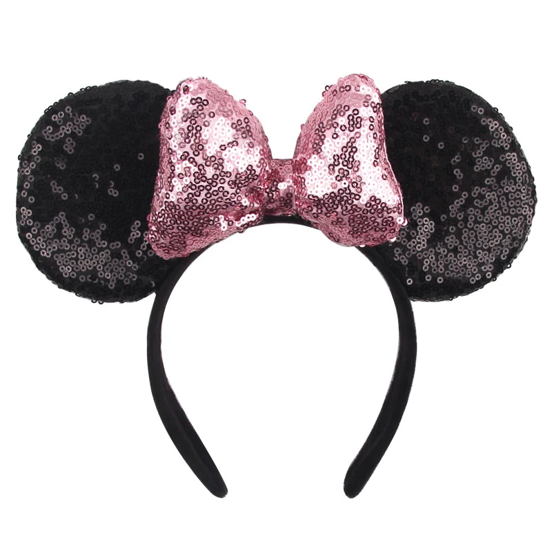 Tiara de orelhas de Disney iluminada de luxo com laço piscante e estampa de bolinhas
