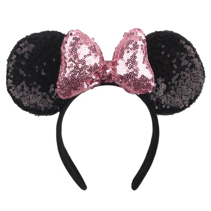 Tiara de orelhas de Disney iluminada de luxo com laço piscante e estampa de bolinhas