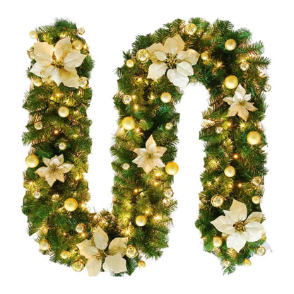 Coroa de vime LED de Natal verde decorativa 2,7 Metro Guirlanda Natal artificial Guirlanda