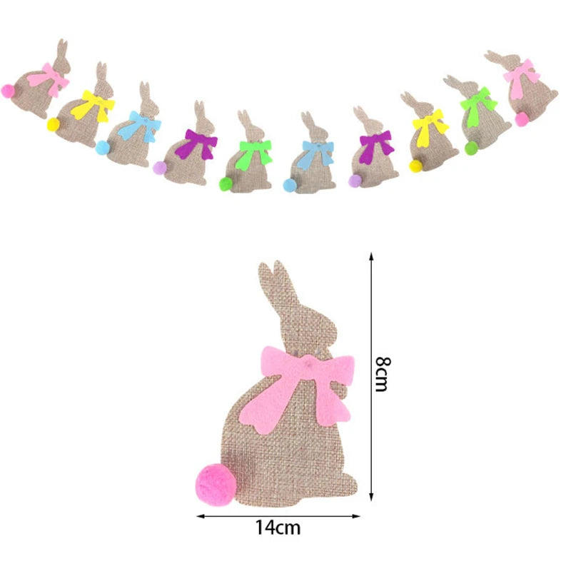 Faixa de páscoa de coelhinho fofo banner juta xadrez colorido arco e cauda pré-montados