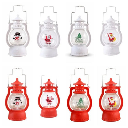 Lanterna Decorativa de Natal Vermelha Estilo Lamparina, com a Figura do Papai Noel no Interior e Iluminação LED