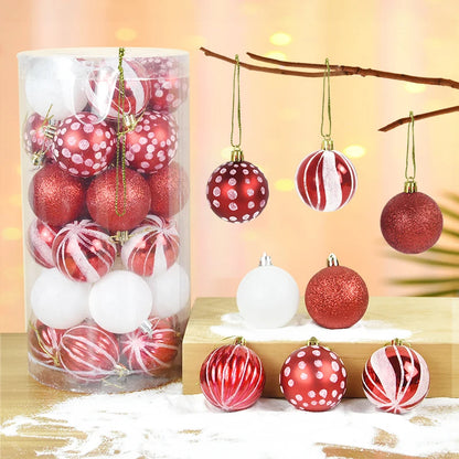 30 peças de enfeites de bolas de Natal, bolas de Natal vermelhas verdes e brancas