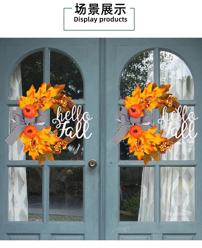 Guirlandas de outono de 50 cm para porta da frente externa, guirlanda de abóbora