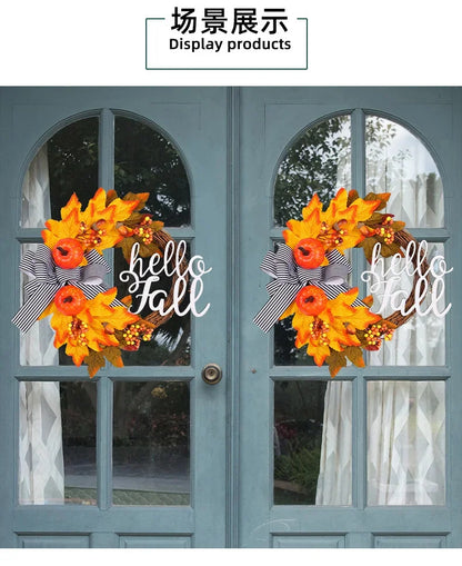 Guirlandas de outono de 50 cm para porta da frente externa, guirlanda de abóbora
